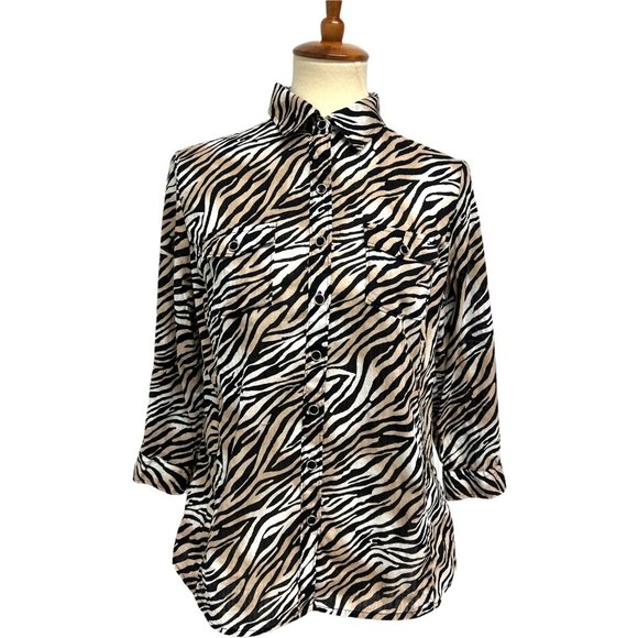 Karen Scott Petites women's animal print shirt button front size PM - Picture 1 of 10